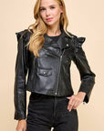 Janelle Ruffle Leather Jacket