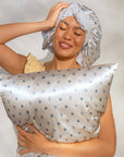 Standard Satin Pillowcase - Pearlized Cream & Coastal Blue Print