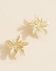 Gold Lily Flower Stud Earrings – Elegant Textured Floral Jewelry