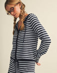 Striped Relaxed Zip Up Knit Sweater Hoodie