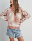 Frenchy Checker Pattern Drop Shoulder Sweater