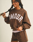 Amour Polka Dot Print Crewneck Crop Sweatshirt