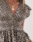 Smocked V-Neck Peplum Blouse - Leopard