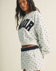 Amour Polka Dot Print Crewneck Crop Sweatshirt