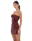 Lucy in the Sky Strapless Sequin Bow Dress in Burgundy