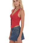 Lucy in the Sky V-Neck Twist Top in Red