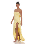 Lucy in the Sky Satin Jacquard Back Bow Corset Maxi Dress in Yellow
