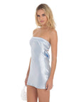 Lucy in the Sky Satin Strapless Slip Dress in Light Blue