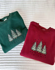 Sparkling Christmas Tree Embroidered Crewneck Sweatshirts
