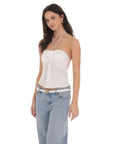 Satin Jacquard Halter Top in White