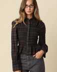 Nila Smocked Plaid Peplum Blouse