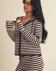 Striped Relaxed Zip Up Knit Sweater Hoodie