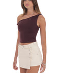 Lucy in the Sky Overlap Button Denim Skirt Cream