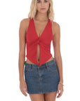 Lucy in the Sky V-Neck Twist Top in Red