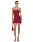 Lucy in the Sky Strapless Ruffle Lace Dress in Red