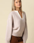 Hattie Contrast V-Neck Knit Sweater