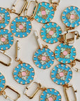Blue Capri Tile Enamel Charm Statement Earrings