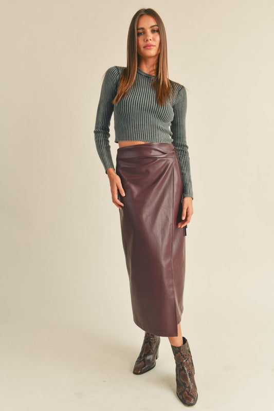 Brown Washed Faux Leather Maxi Skirt PrettyLittleThing, 40% OFF
