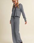 Striped Relaxed Zip Up Knit Sweater Hoodie
