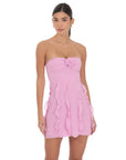 Lucy in the Sky Chiffon Rosette Ruffle Dress in Pink
