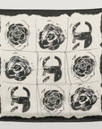 Black & White Silk-Feel Scarf – Abstract Floral & Horseshoe Print in Soft Polyester