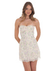 Lucy in the Sky Eyelet Floral Strapless Dress in Ivory