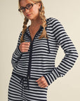Striped Relaxed Zip Up Knit Sweater Hoodie