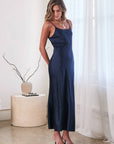 Camilla Silk Midi Dress in Navy