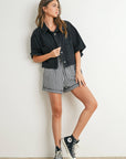 Button Front Cropped Shirt - BMJ7681