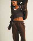 Side Stripe Cropped Zip Up Hoodie