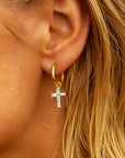 Taran Baguette Cross Huggie Hoop Earring