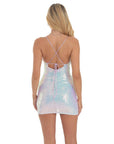 Lucy in the Sky Iridescent Sequin Ruched Cross-Back Dress in Lavender