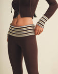 Striped Foldover Flare Knit Sweater Pants