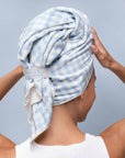 XL Hair Towel Wrap - Gingham Blue