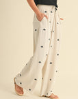 Embroidery Detail Linen Pants