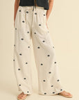 Embroidery Detail Linen Pants