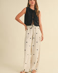 Embroidery Detail Linen Pants