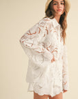 Floral Eyelet Pattern Shirt