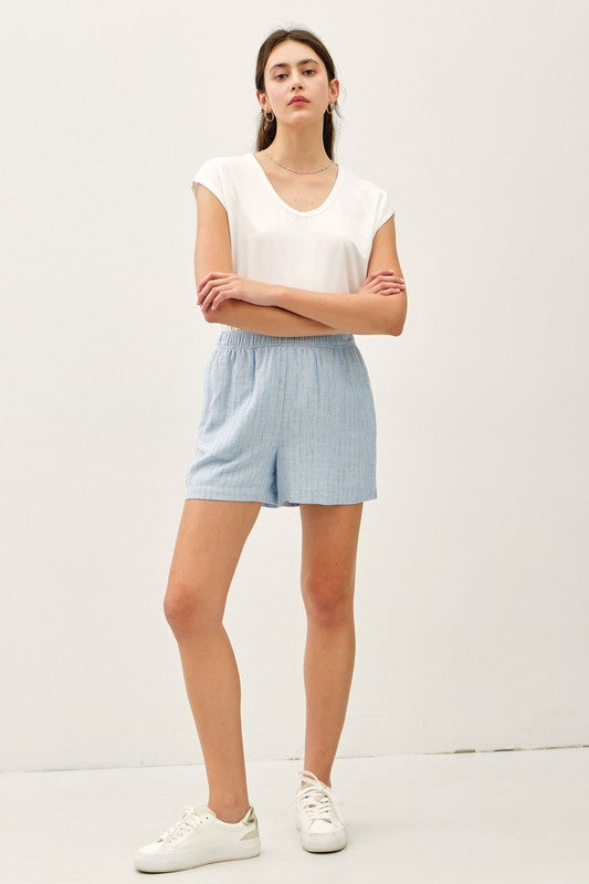 Kai Striped Breezy Shorts W/ Elastic Waist