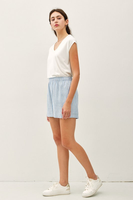 Kai Striped Breezy Shorts W/ Elastic Waist