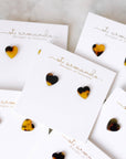 Brown Tortoise Heart Statement Stud Earrings