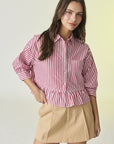 Violet Sleeve Peplum Button Down Top
