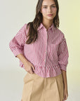 Violet Sleeve Peplum Button Down Top