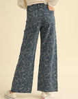 Floral Stitch Pattern Denim Pants