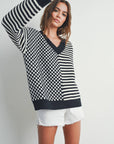 Frenchy Checker Pattern Drop Shoulder Sweater