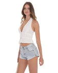 Lucy in the Sky Eyelet V-Neck Halter Top in White