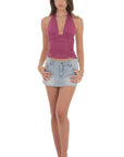 Lucy in the Sky Ruched Halter Top in Magenta