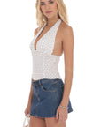 Lucy in the Sky Polka Dot Ruched Halter Top in White