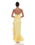 Lucy in the Sky Satin Jacquard Back Bow Corset Maxi Dress in Yellow