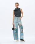 Patchwork Barrel Leg Jean